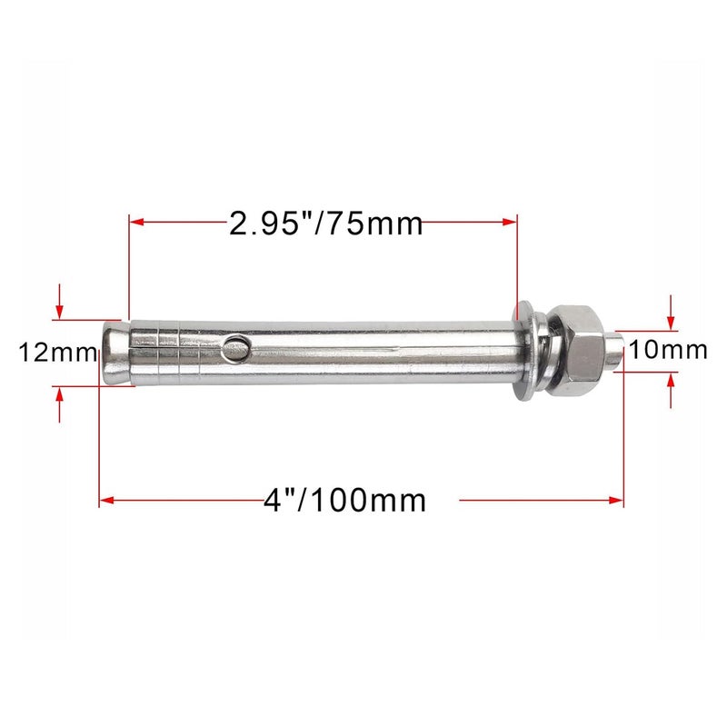 JENSWILL 10 Pack M10x100mm Expansion Bolts Anchor Bolt 304 Stainless Steel External Hex Expansion Screw Bolt Sleeve Anchor Fastener Wall Concrete - Image 2
